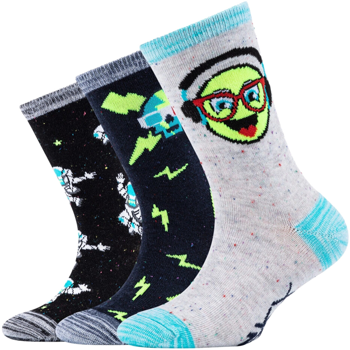 Skechers  3PPK Boys Casual Space and Smileys Socks  ruznobarevne