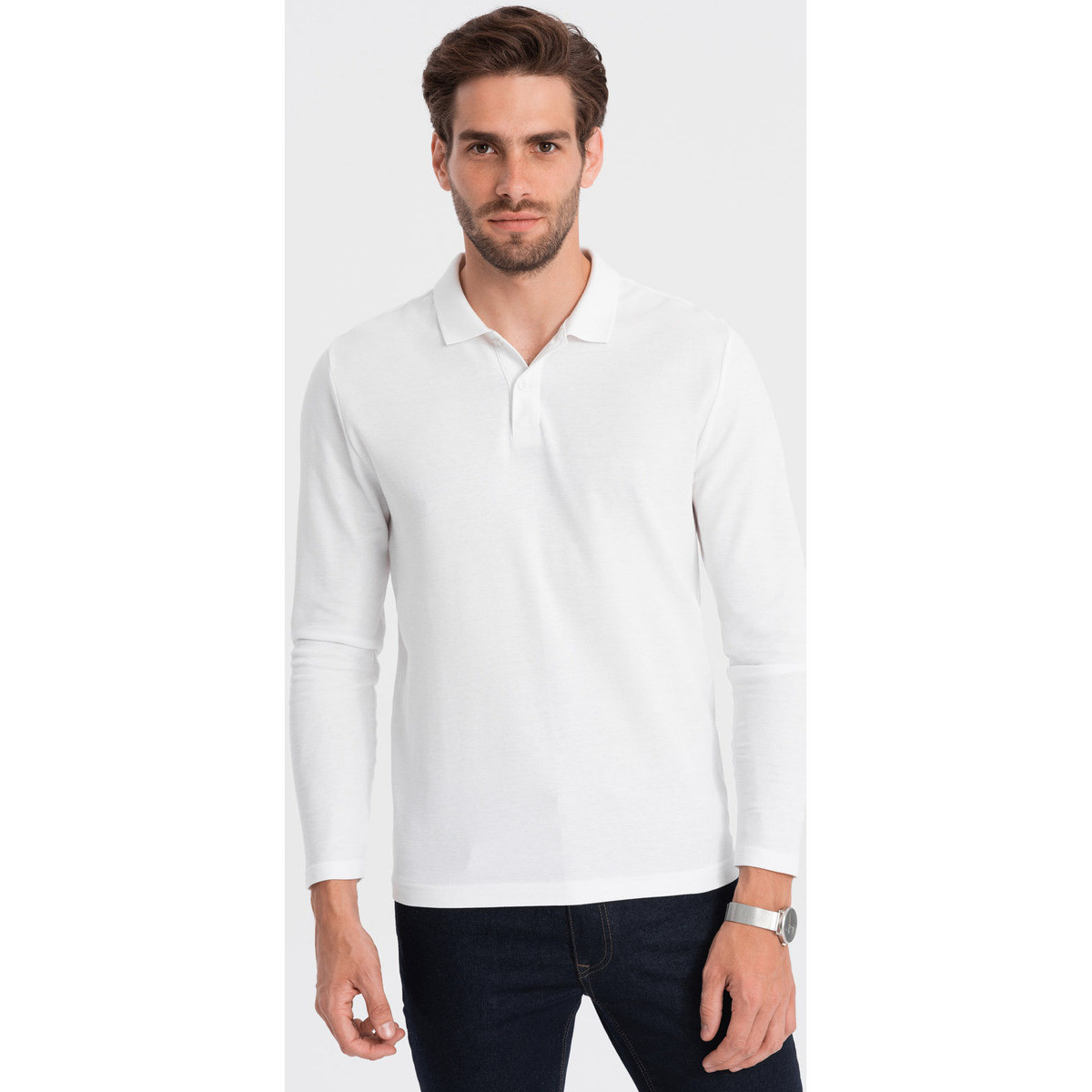 Ombre  Pánské tričko s límečkem Hodred bílá  Bílá