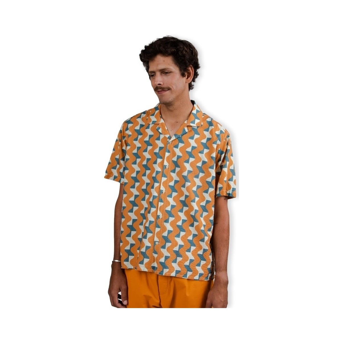 Brava Fabrics  Big Tiles Aloha Shirt - Ochre  ruznobarevne