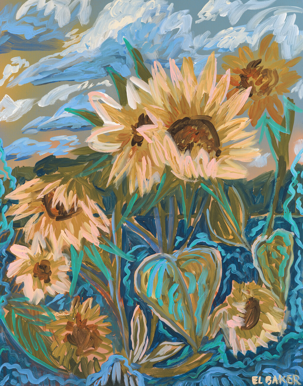 Eleanor Baker Ilustrace Summer Sunflowers, Eleanor Baker, (30 x 40 cm)