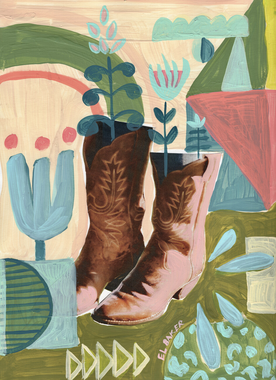 Eleanor Baker Ilustrace Blooming boots, Eleanor Baker, (30 x 40 cm)