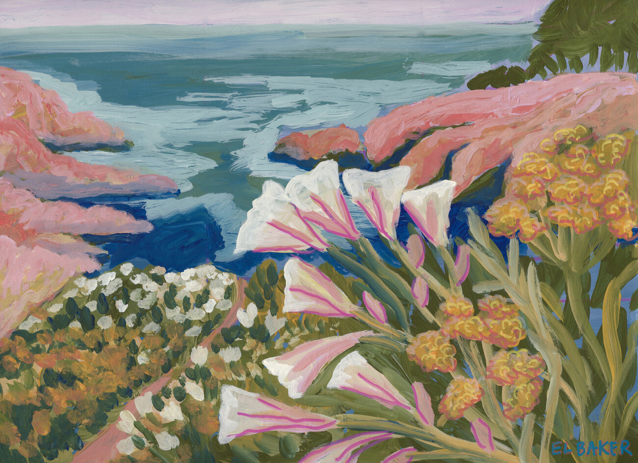Eleanor Baker Ilustrace Sea and flowers, Eleanor Baker, (40 x 30 cm)
