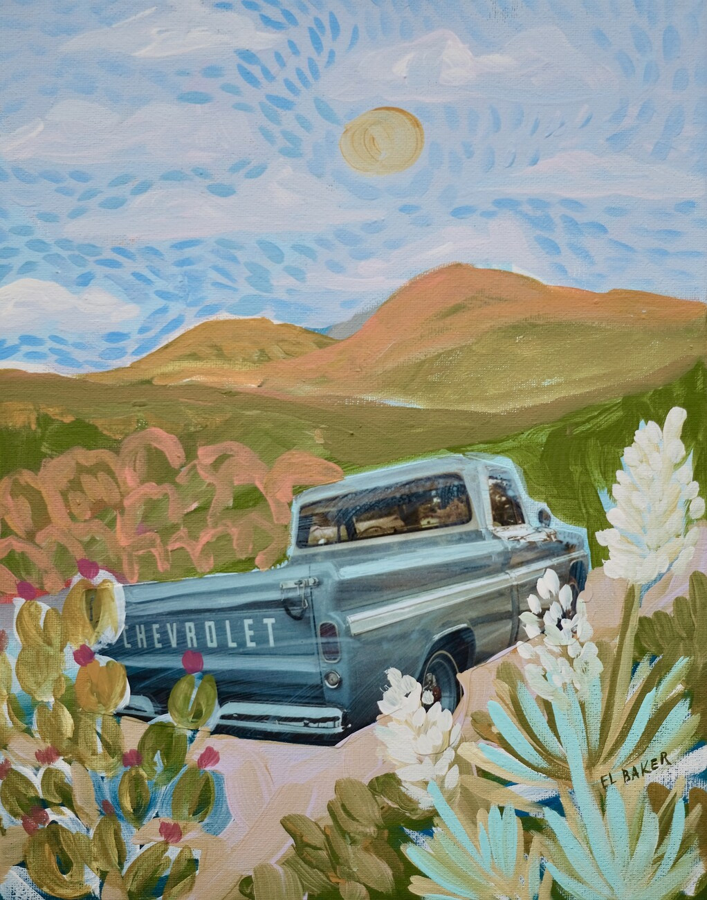 Eleanor Baker Ilustrace Chevrolet on the road, Eleanor Baker, (30 x 40 cm)