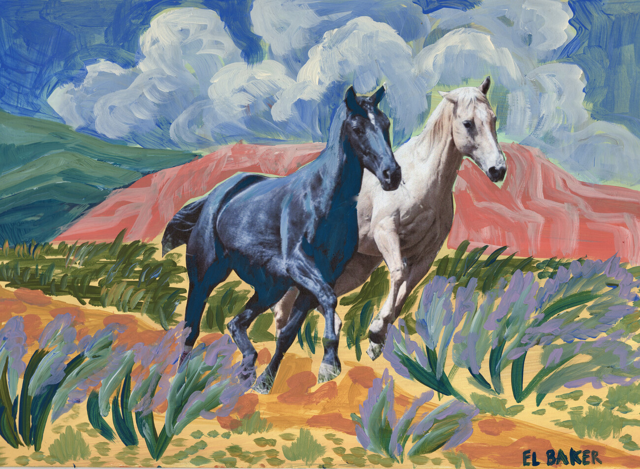 Eleanor Baker Ilustrace Two horses, Eleanor Baker, (40 x 30 cm)