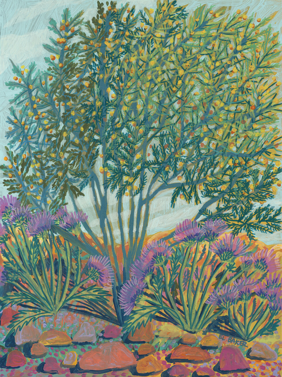 Eleanor Baker Ilustrace Green bush, Eleanor Baker, (30 x 40 cm)
