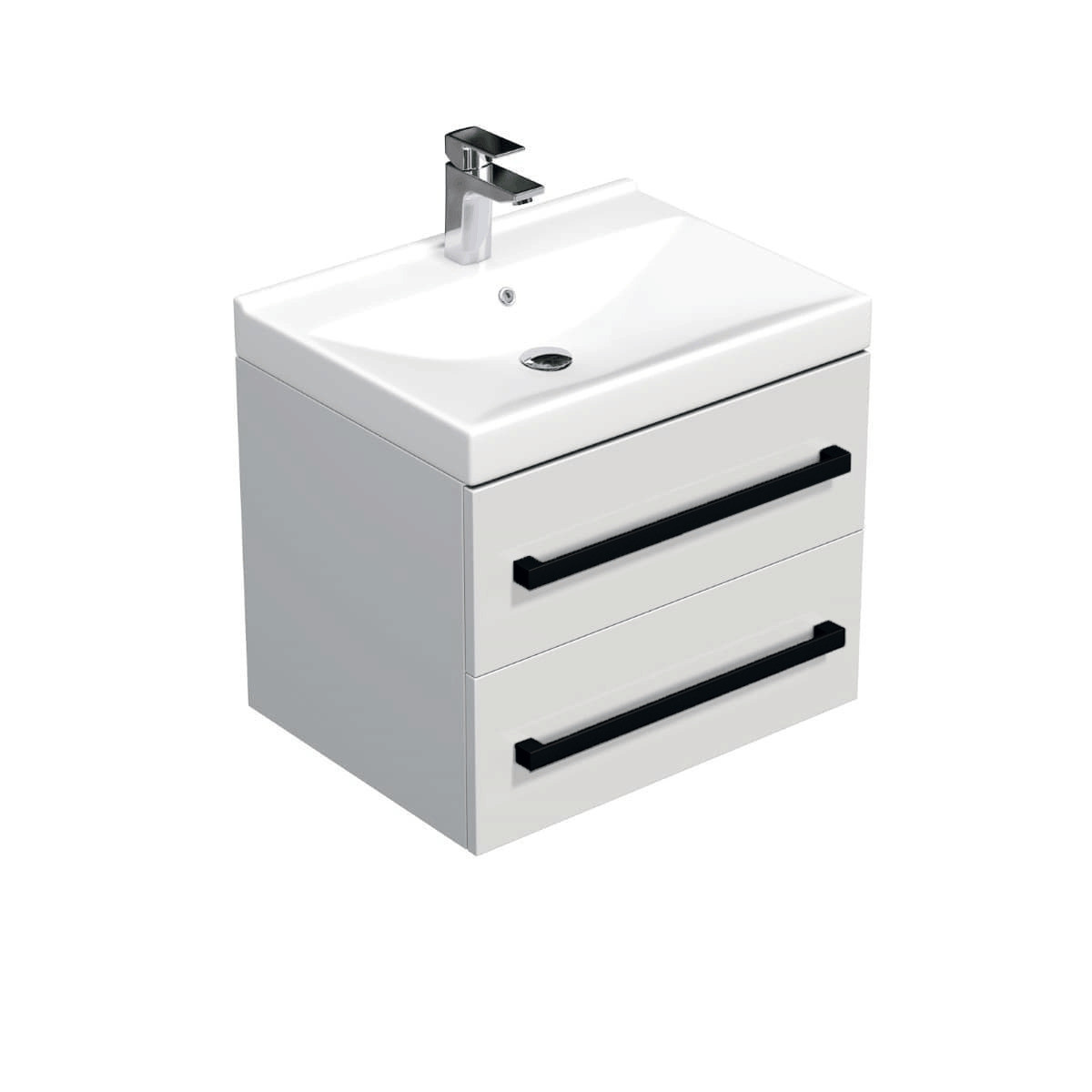 Koupelnová skříňka s černou úchytkou a umyvadlem SAT Cube Way 60x47,5x46 cm bílá lesk CUBE46C602BIVER