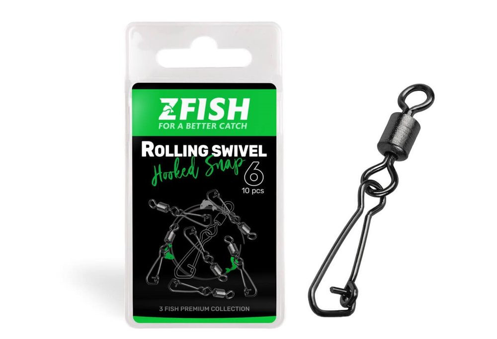 Zfish Obratlík s karabinkou Rolling Swivel & Hooked Snap 10ks - vel.10/21kg