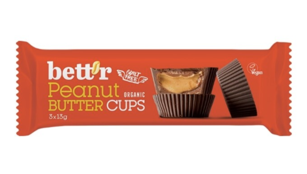Bett'r Organic Almond Butter Cups, Čokoládové košíčky s arašídovým krémem BIO, 3 x 13 g