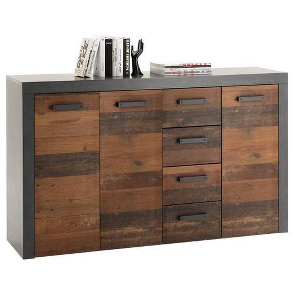 ŠIROKÁ KOMODA, antracitová, hnědá, 152/92/38 cm