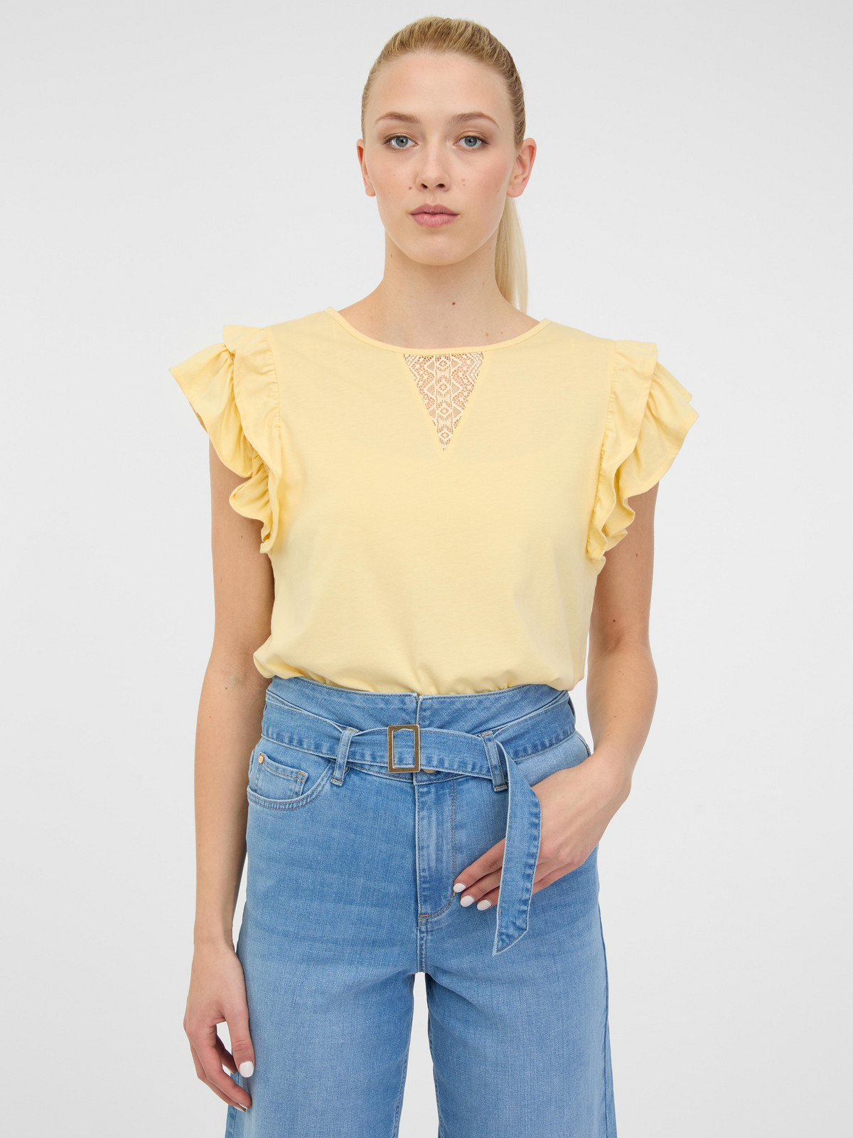 Orsay Žluté dámské tričko s krátkým rukávem - Dámské