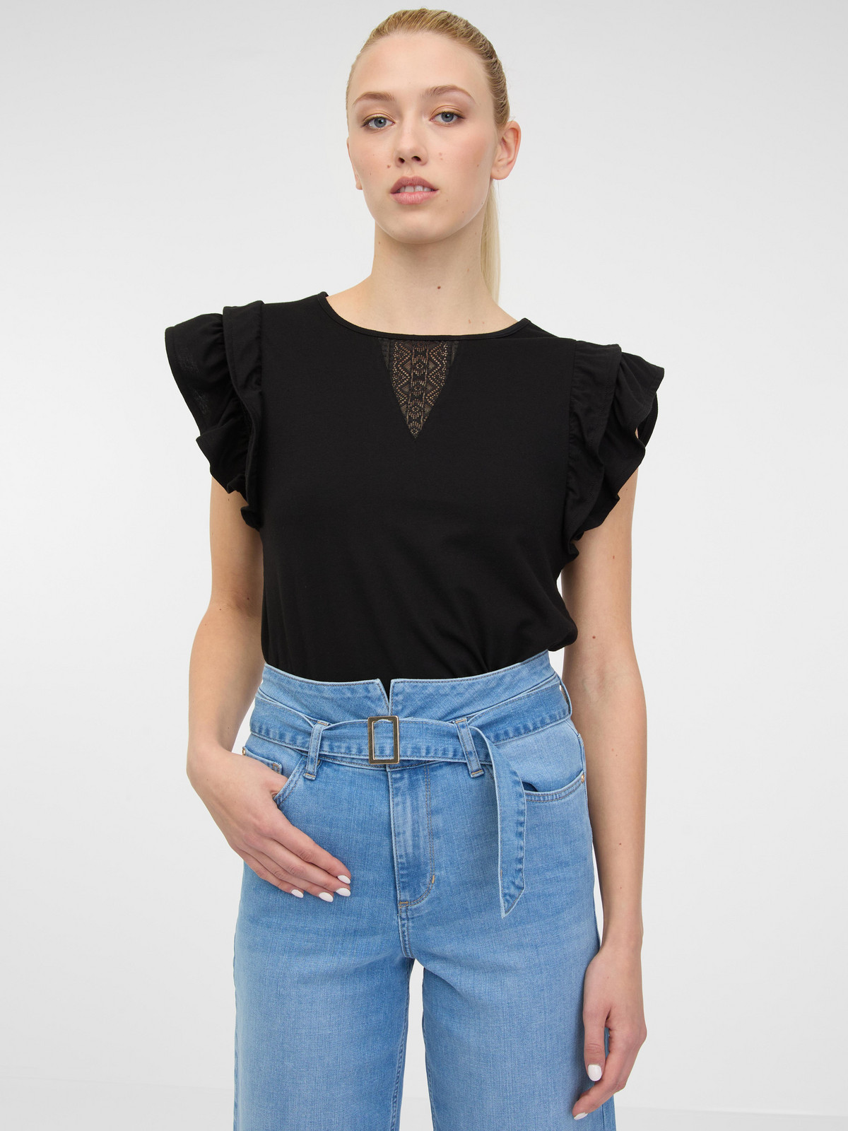Orsay Černé dámské tričko s krátkým rukávem - Dámské