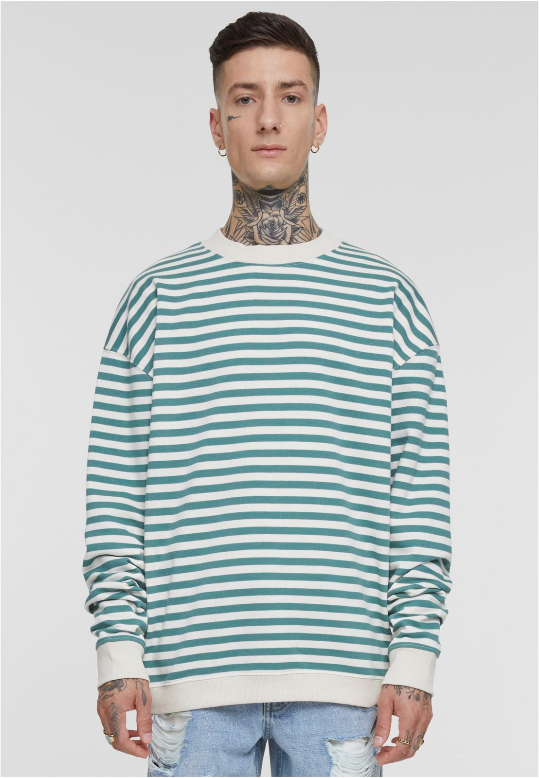 Pánská mikina Striped Crewneck - bílý písek/zelená