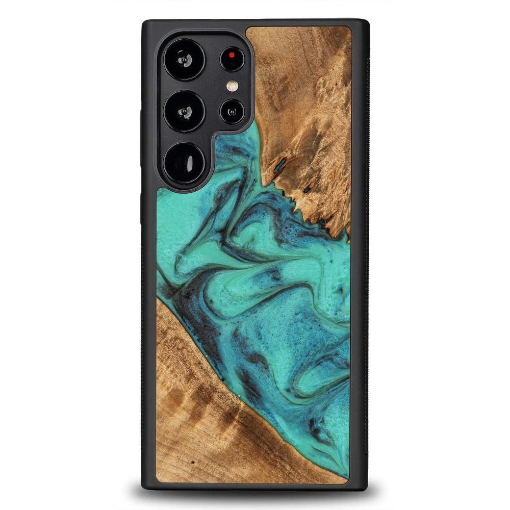 Pouzdro ze dřeva a pryskyřice pro Samsung Galaxy S23 Ultra Bewood Unique Turquoise - tyrkysové a černé