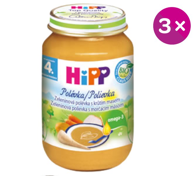 HiPP Polévka BIO Zeleninová s krůtím masem 3 x 190 g