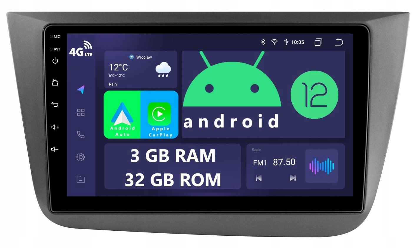 Navigace 2DIN Rádio Android Seat Altea XL 3/32GB Dsp Carplay Lte