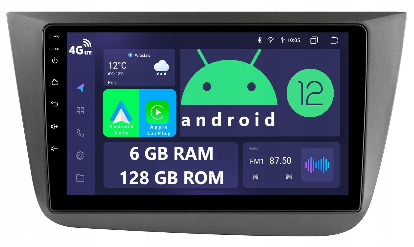 Navigace 2DIN Rádio Android Seat Altea XL 6/128 Gb Dsp Carplay Lte