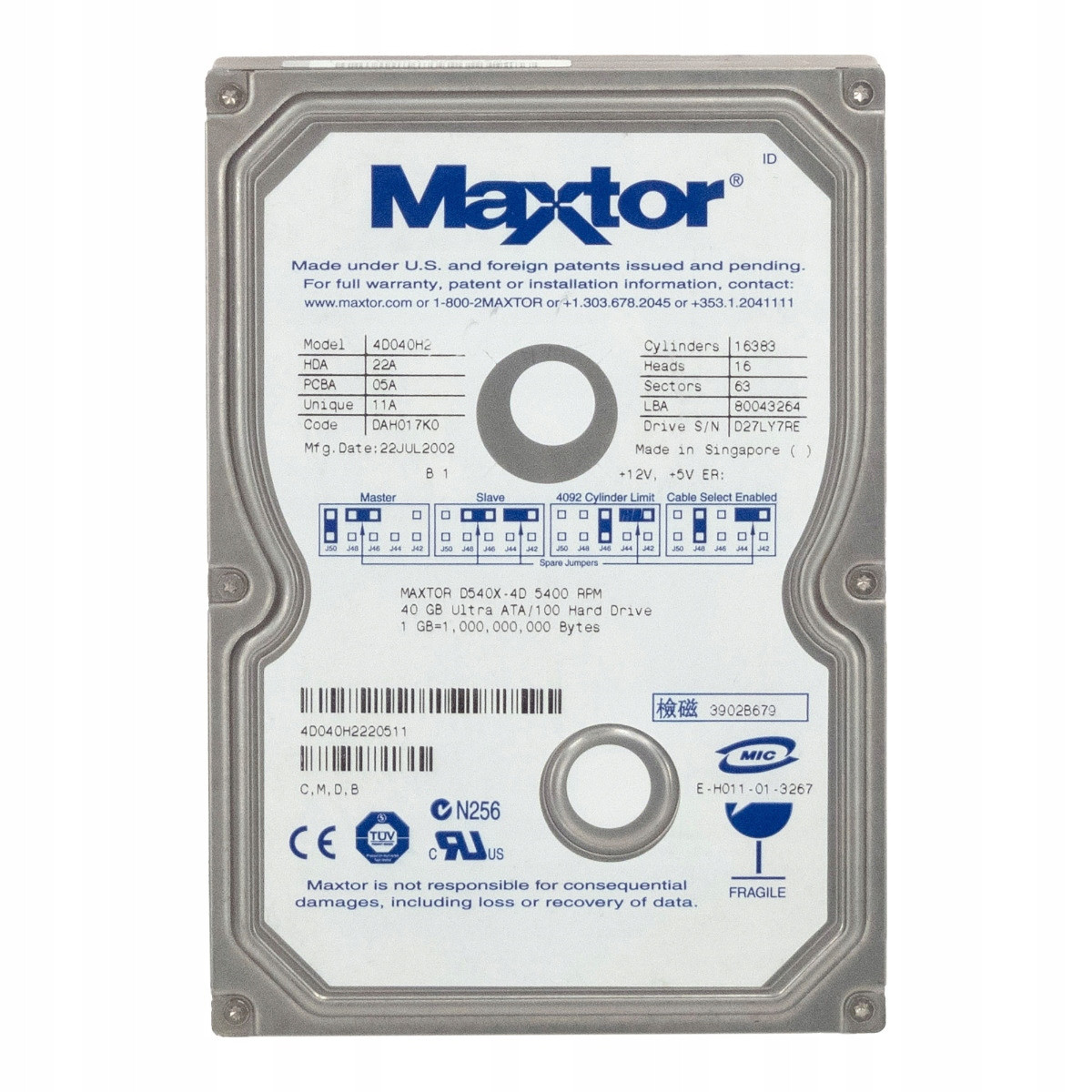 Maxtor DiamondMax D540X 40GB Ata 5.4K 2MB 3.5'' 4D040H2