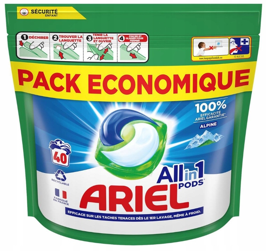 Ariel All in 1 Alpine Clean & Fresh Kapsle na praní, 40 kusů