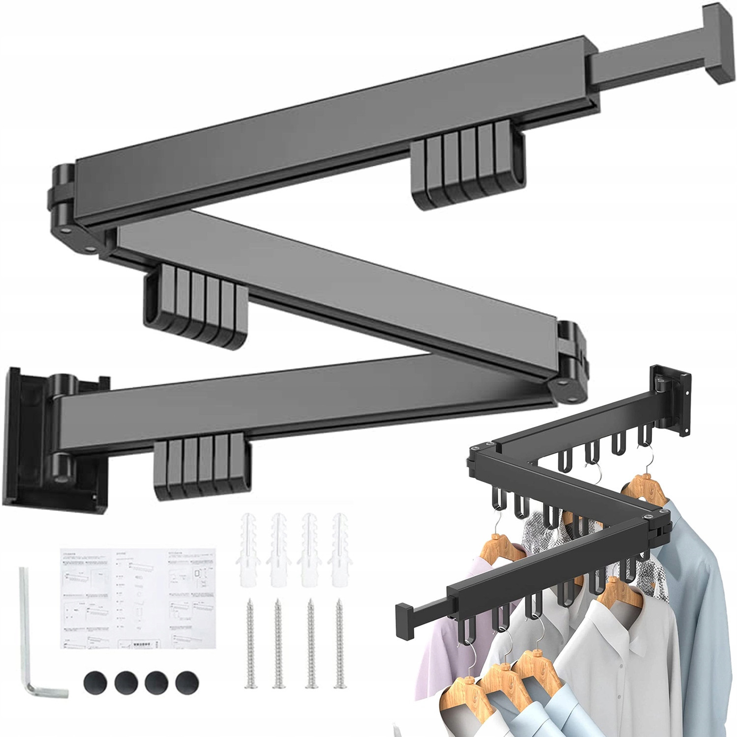 Výsuvný Věšák Na Šaty Namontovaný Na Stěnu S 18 Háčky