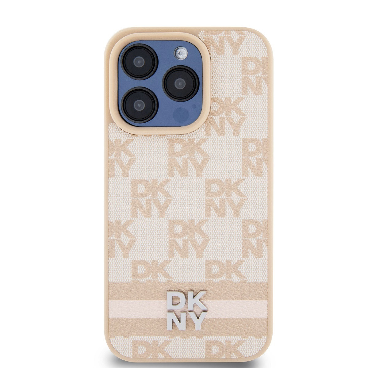 Zadní kryt DKNY PU Leather Checkered Pattern and Stripe pro Apple iPhone 15 Pro Max, růžová