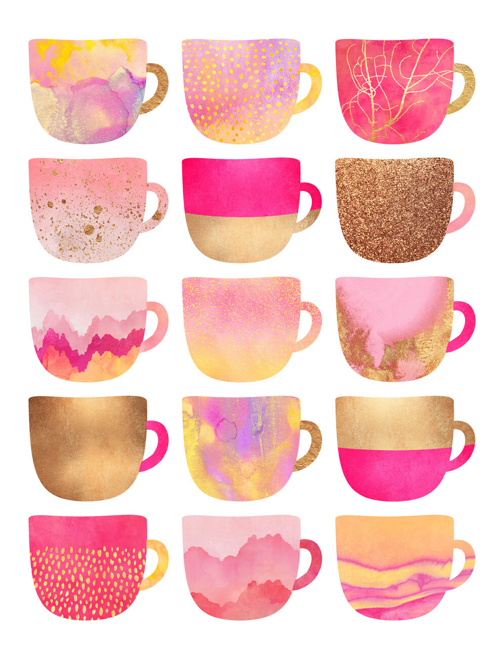 Elisabeth Fredriksson Ilustrace Pretty Pink Coffee Cups, Elisabeth Fredriksson, (30 x 40 cm)