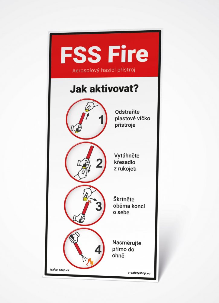 Tabulka s instrukcí k hasicímu přístroji FSS Fire Samolepící fólie 100 x 220 mm, Kód: 27337