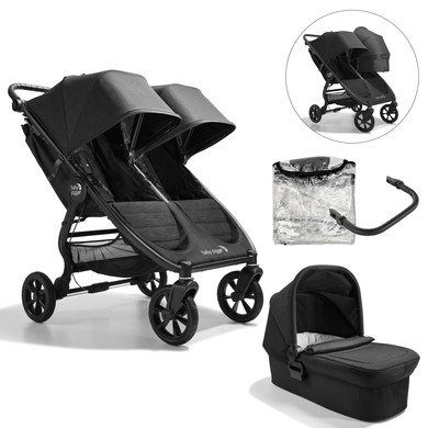 baby jogger Sourozenecký kočárek City Mini GT2 Double Jet black včetně korbičky Mini GT2 Double , 1 x bezpečnostní tyč a ochrana proti...