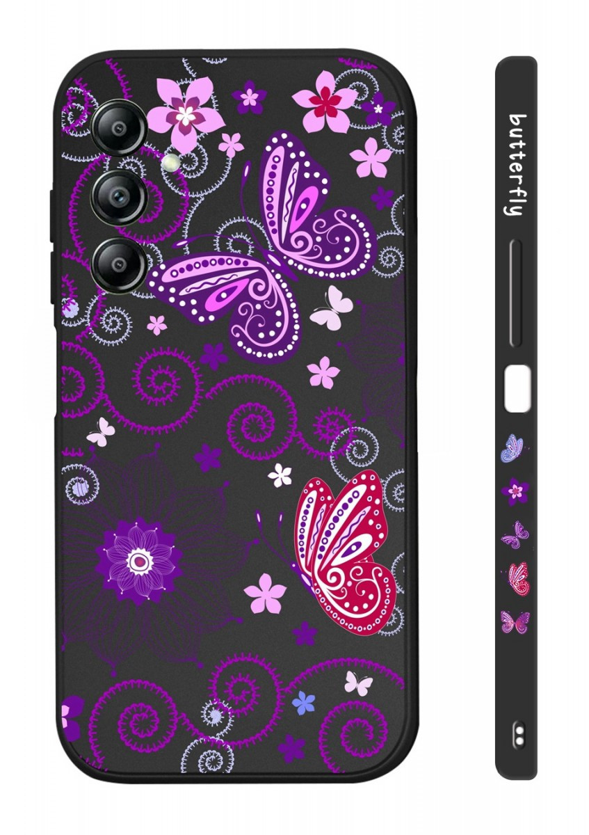 Kryt TopQ Design Samsung A54 5G Fialoví motýlci černý 121601