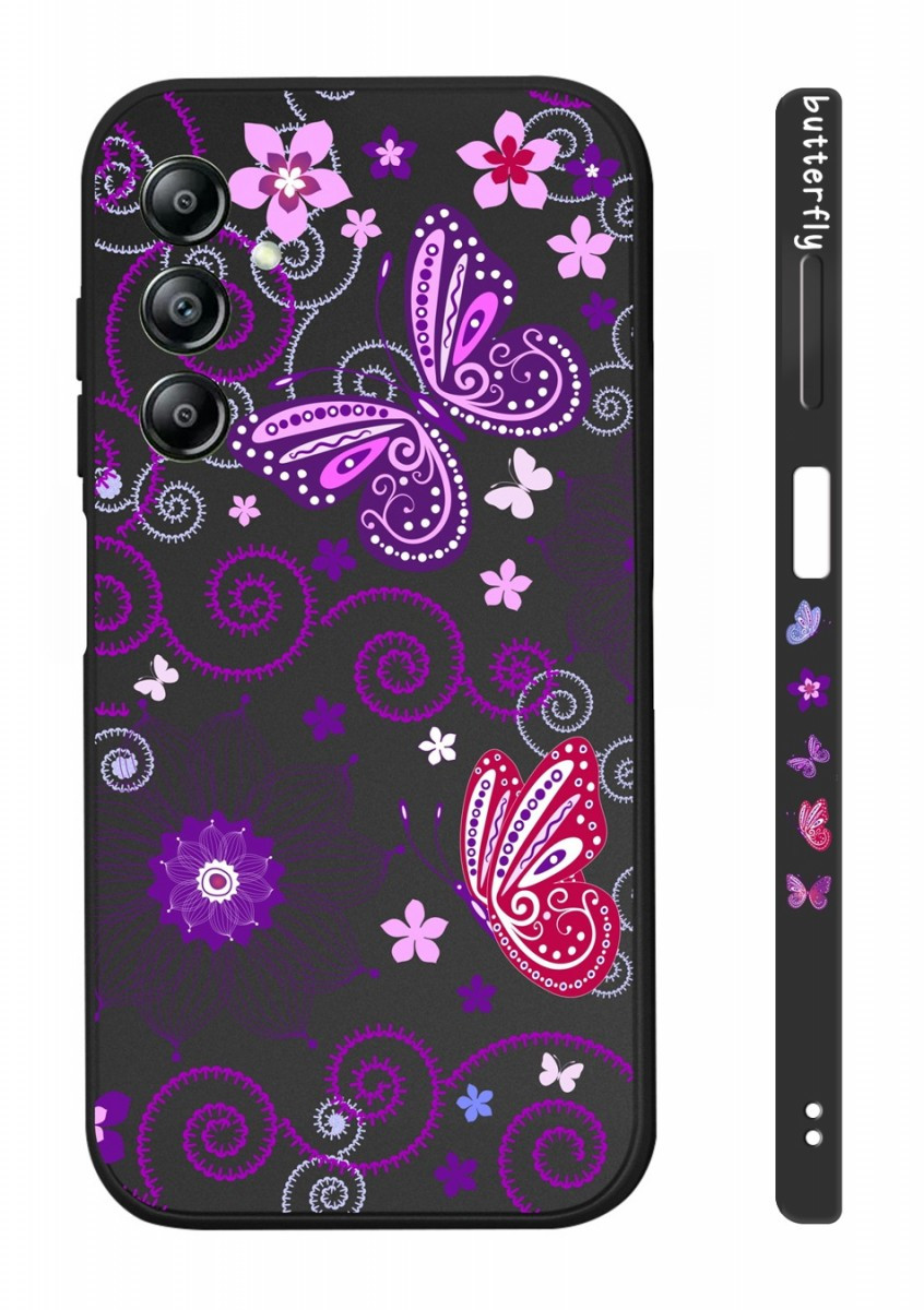 Kryt TopQ Design Samsung A14 Fialoví motýlci černý 121550