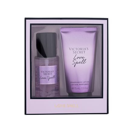 Victoria's Secret Love Spell dámský dárková sada tělový sprej 75 ml + tělové mléko 75 ml pro ženy poškozená krabička
