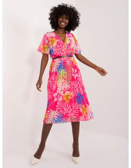 Dámské šaty s barevnými vzory tmavě růžové