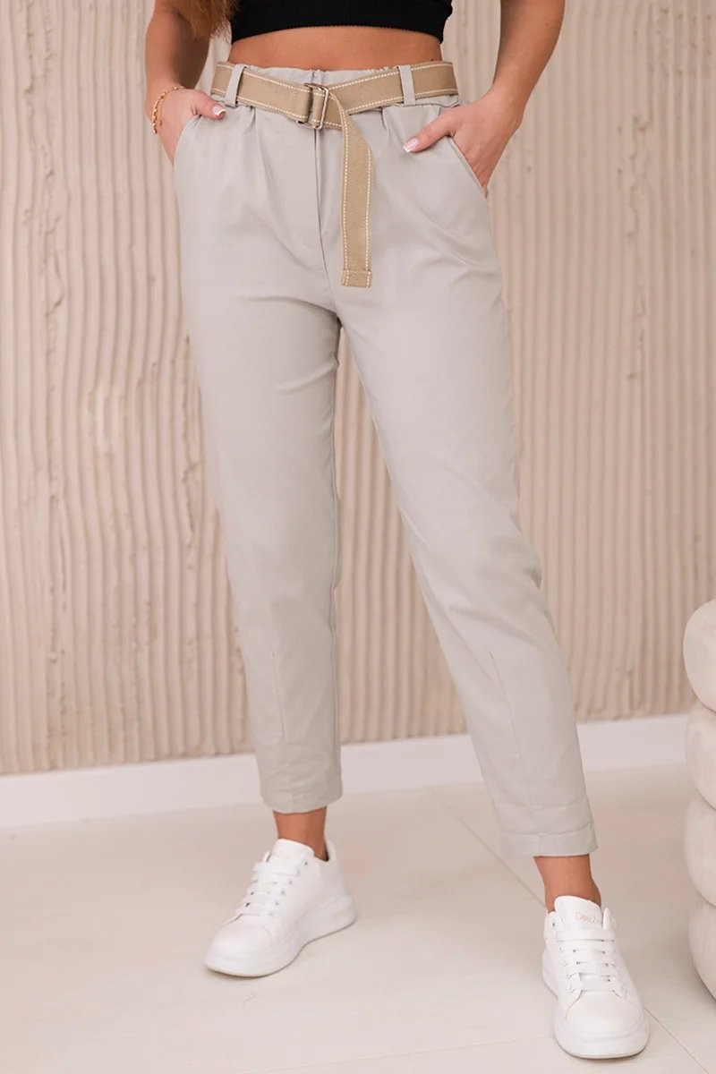 Kalhoty s širokým páskem v béžové barvě