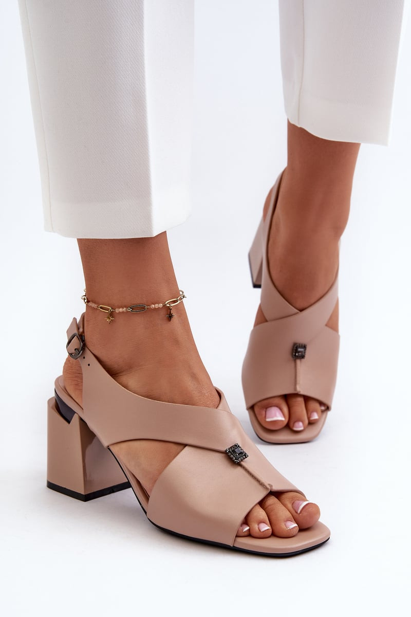 Elegantní dámské sandály na vysokém podpatku, béžová eko kůže Asellesa