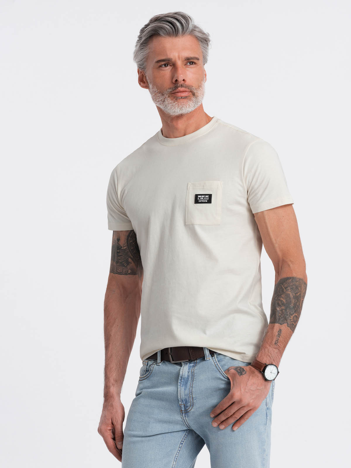 Ombre Men's casual t-shirt with patch pocket - cream