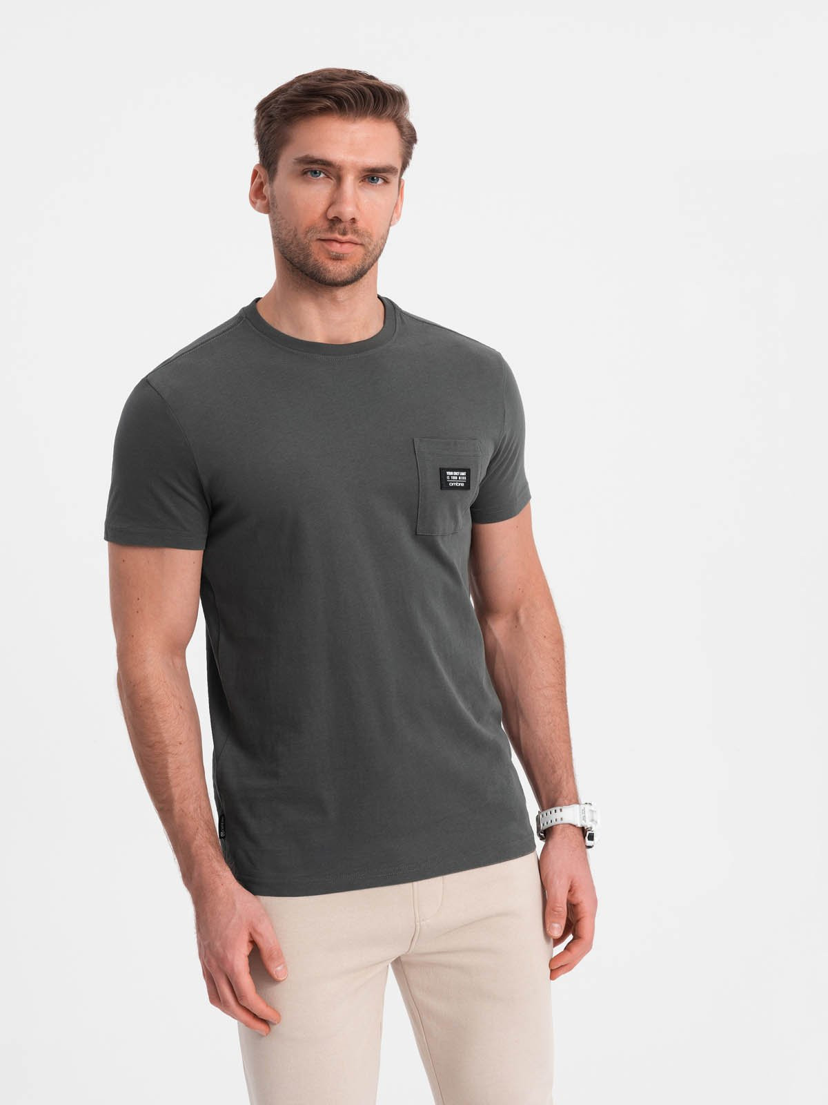 Ombre Men's casual t-shirt with patch pocket - graphite