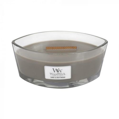WoodWick Písek a naplavené dříví - svíčka ve skleněné dekorativní váze s dřevěným víčkem 2084025
