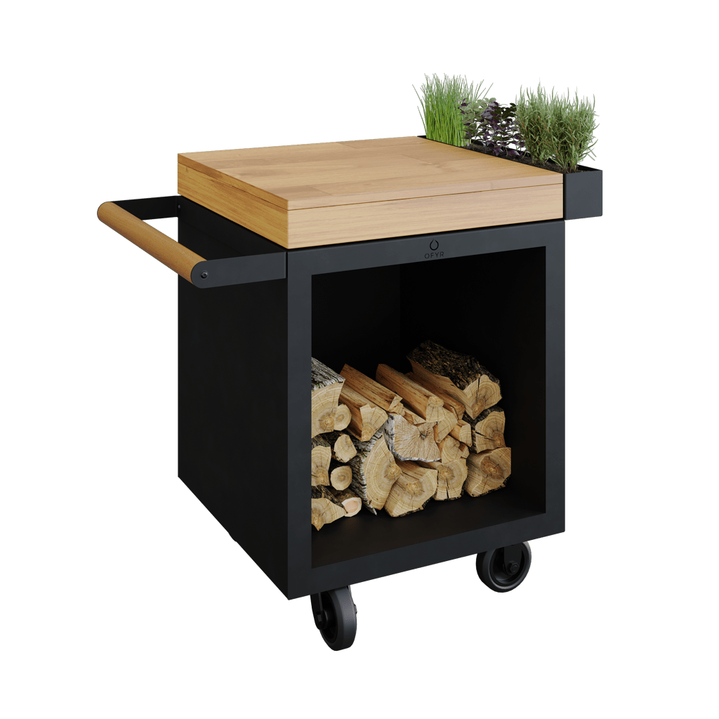 Pojízdný pracovní stůl OFYR Mise en Place Black 65 PRO Teak Wood