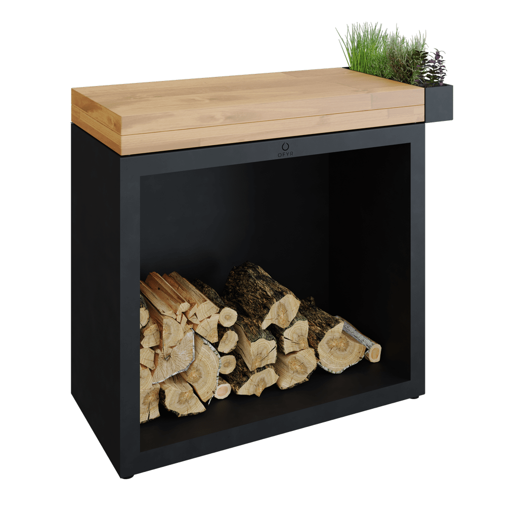 Pevný pracovní stůl OFYR Butcher Block Storage 90 Black Teak Wood