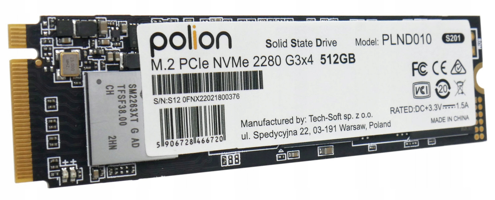 Polion Ssd M.2 PCIe NVMe disk 512GB 2200MB/s