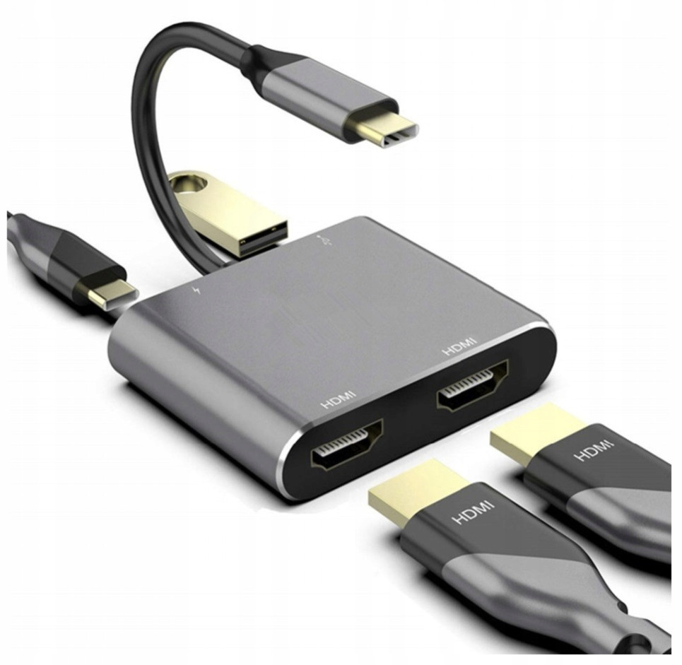 Hub Usb-c Adaptér 4v1 4Apple_ pl 2x Hdmi 4K Usb 3.0 Napájení 100W