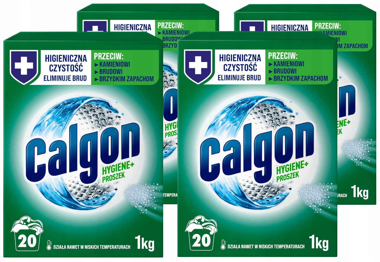 Sada Calgon Hygiene Plus Odvápňovač pro čištění pračky 4 x 1 kg