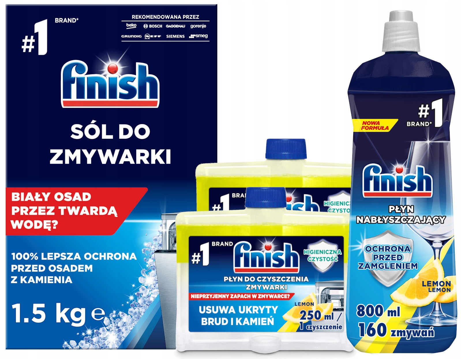 Finish Sada Sůl 1,5 kg Leštidlo 800 ml 2 x Čistič 250 ml