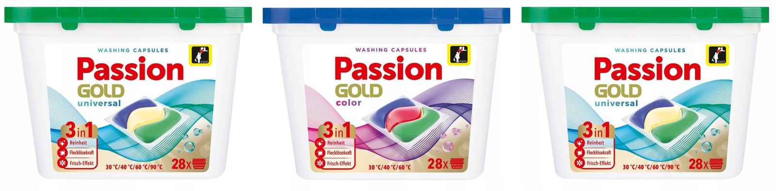 Passion Gold Kapsle na praní 3in1 Universal a Color MIX 3x 28 ks