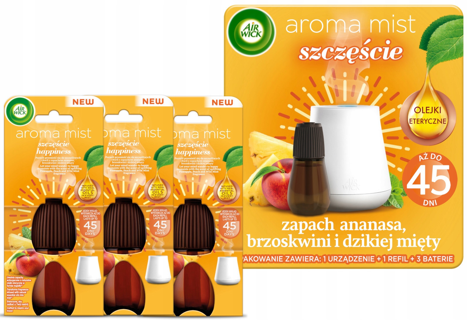 Sada Air Wick Aromatická mlha osvěžovač Štěstí difuzér 4 náplně