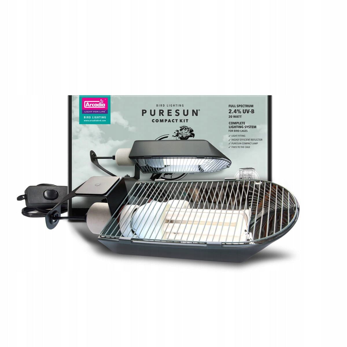 Arcadia Puresun Compact 20W-Sada osvětlení -lampa žárovkou pro papoušky