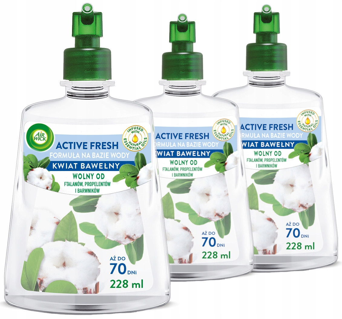 Sada Air Wick Active Fresh osvěžovač Květ Bavlna náplň 3x 228 ml