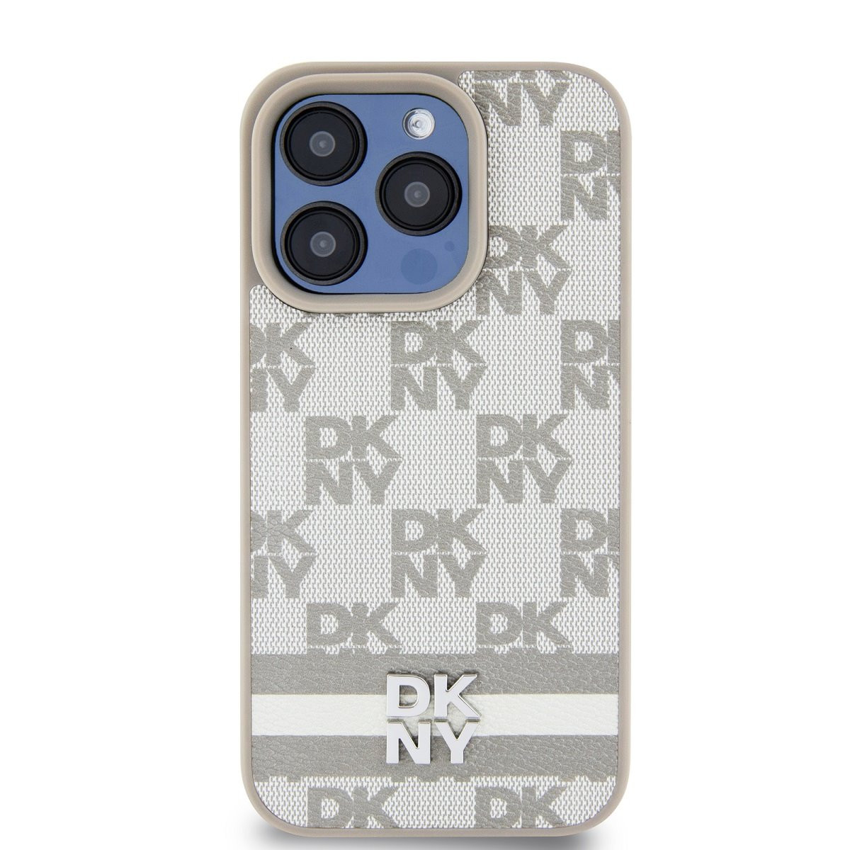 Zadní kryt DKNY PU Leather Checkered Pattern and Stripe pro Apple iPhone 13 Pro, béžová