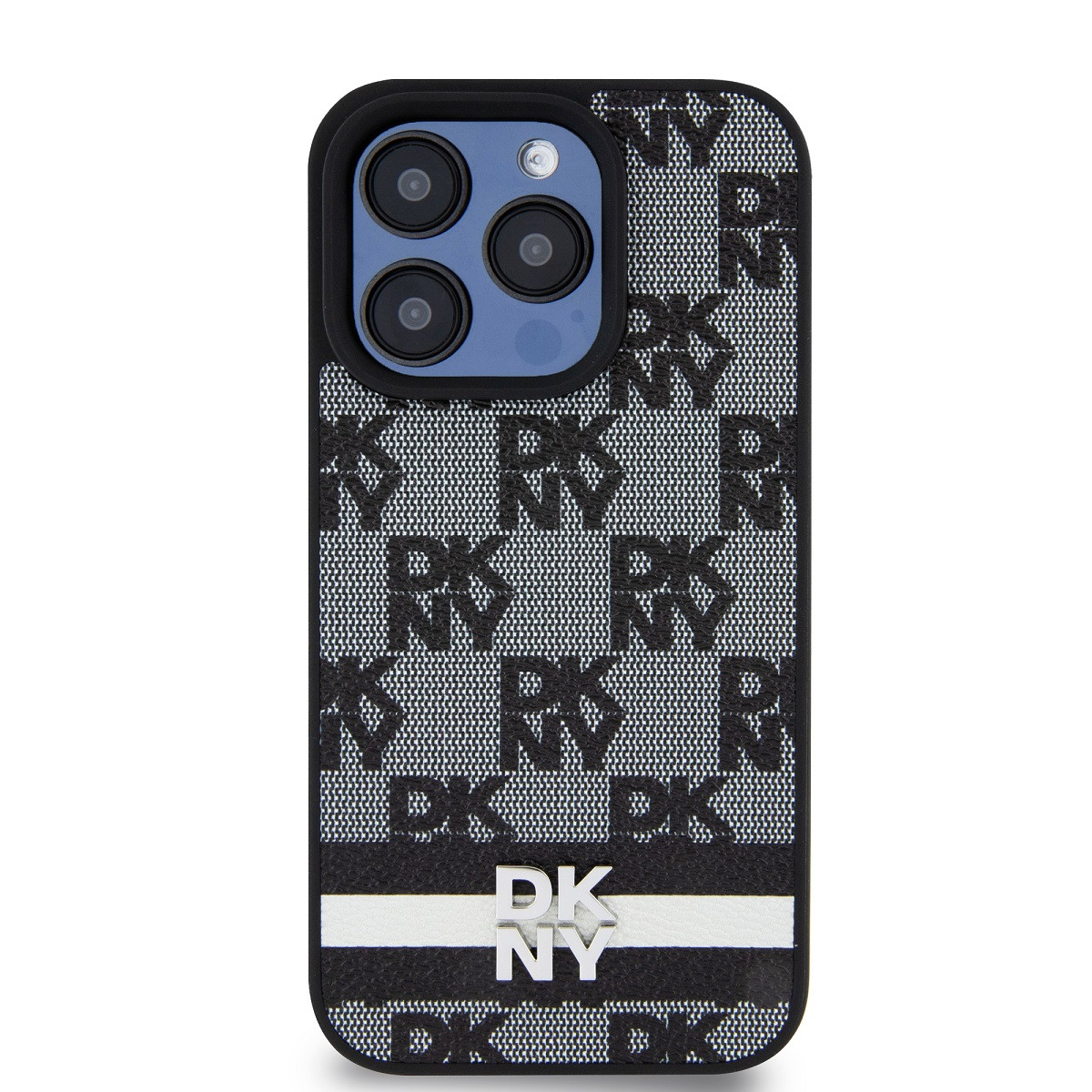 Zadní kryt DKNY PU Leather Checkered Pattern and Stripe pro Apple iPhone 15 Pro Max, černá