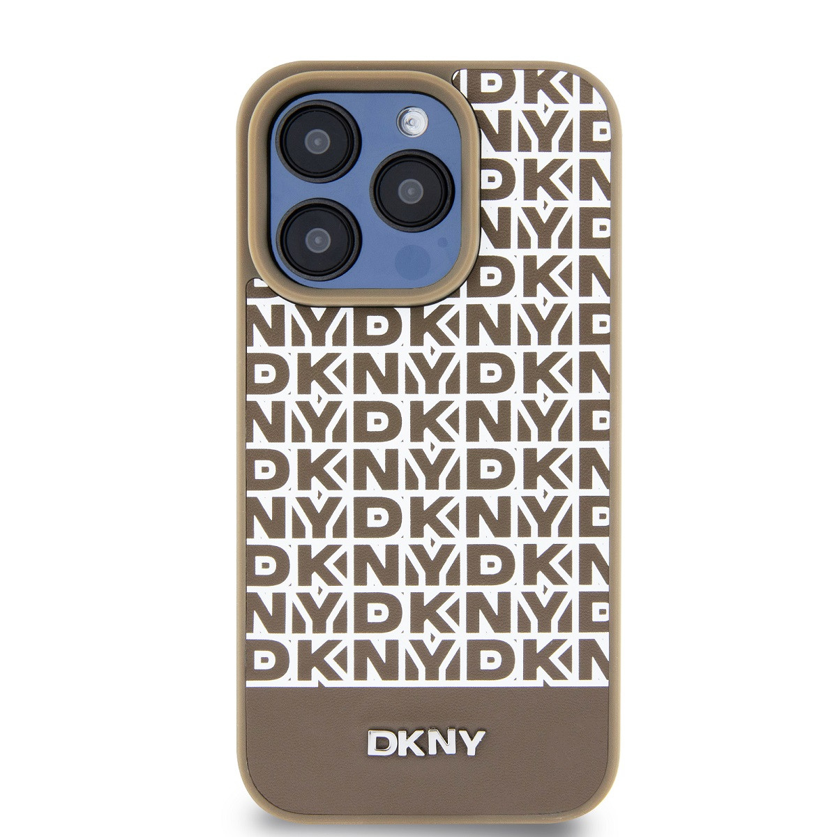 Zadní kryt DKNY PU Leather Repeat Pattern Bottom Stripe pro Apple iPhone 15 Pro Max, hnědá