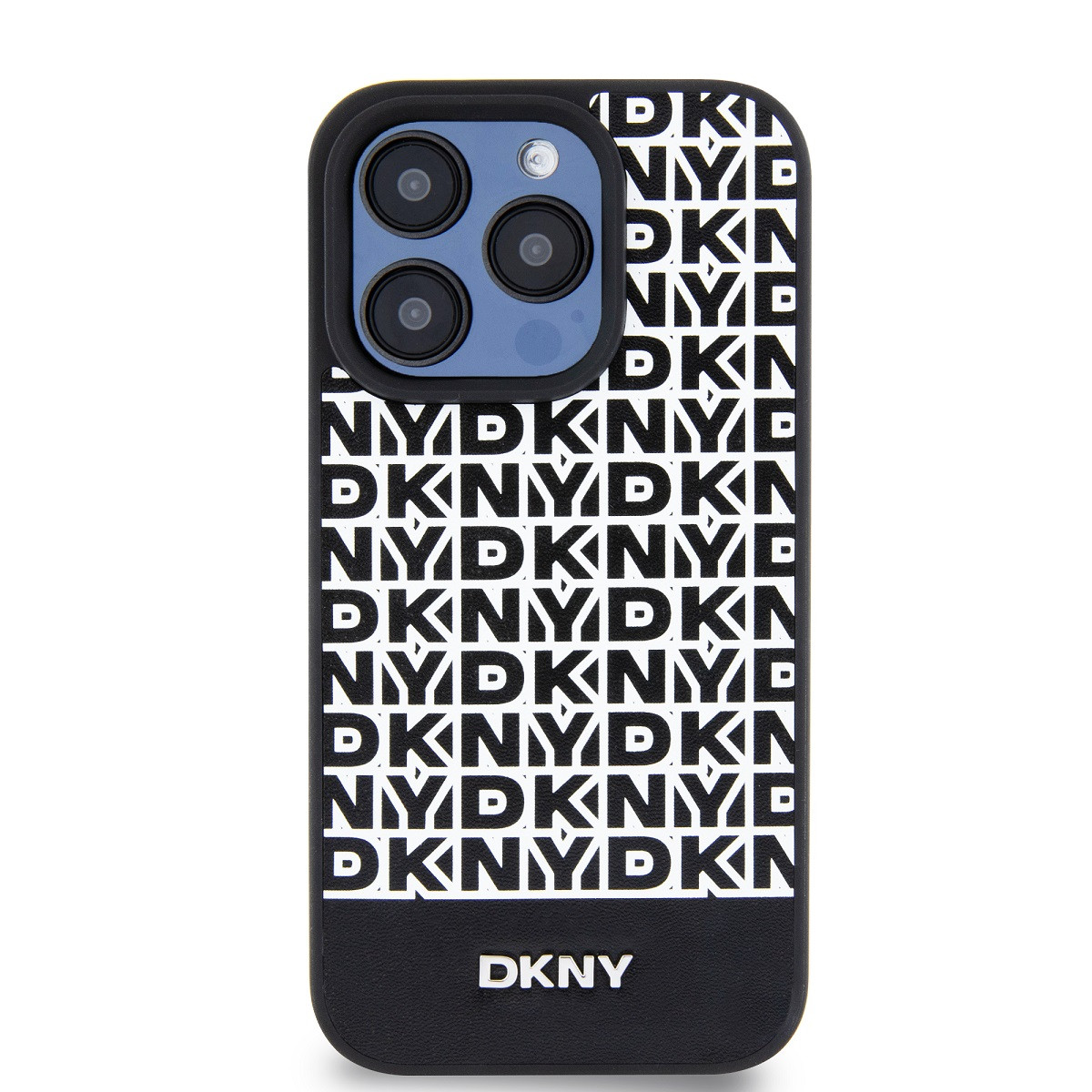 Zadní kryt DKNY PU Leather Repeat Pattern Bottom Stripe pro Apple iPhone 14 Pro Max, černá